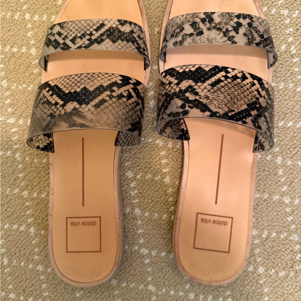 Dolce Vita Black and Tan Snake Sandals